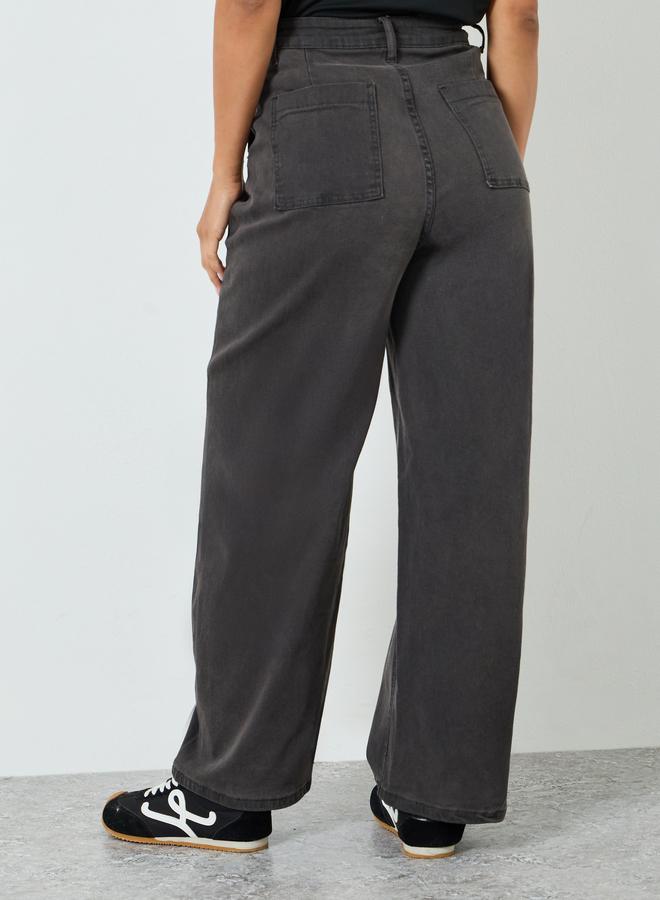 ستايلي جينز بقصة أرجل واسعة وخصر عالي - Image 3